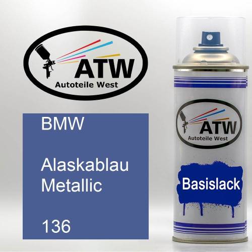 BMW, Alaskablau Metallic, 136: 400ml Sprühdose, von ATW Autoteile West.